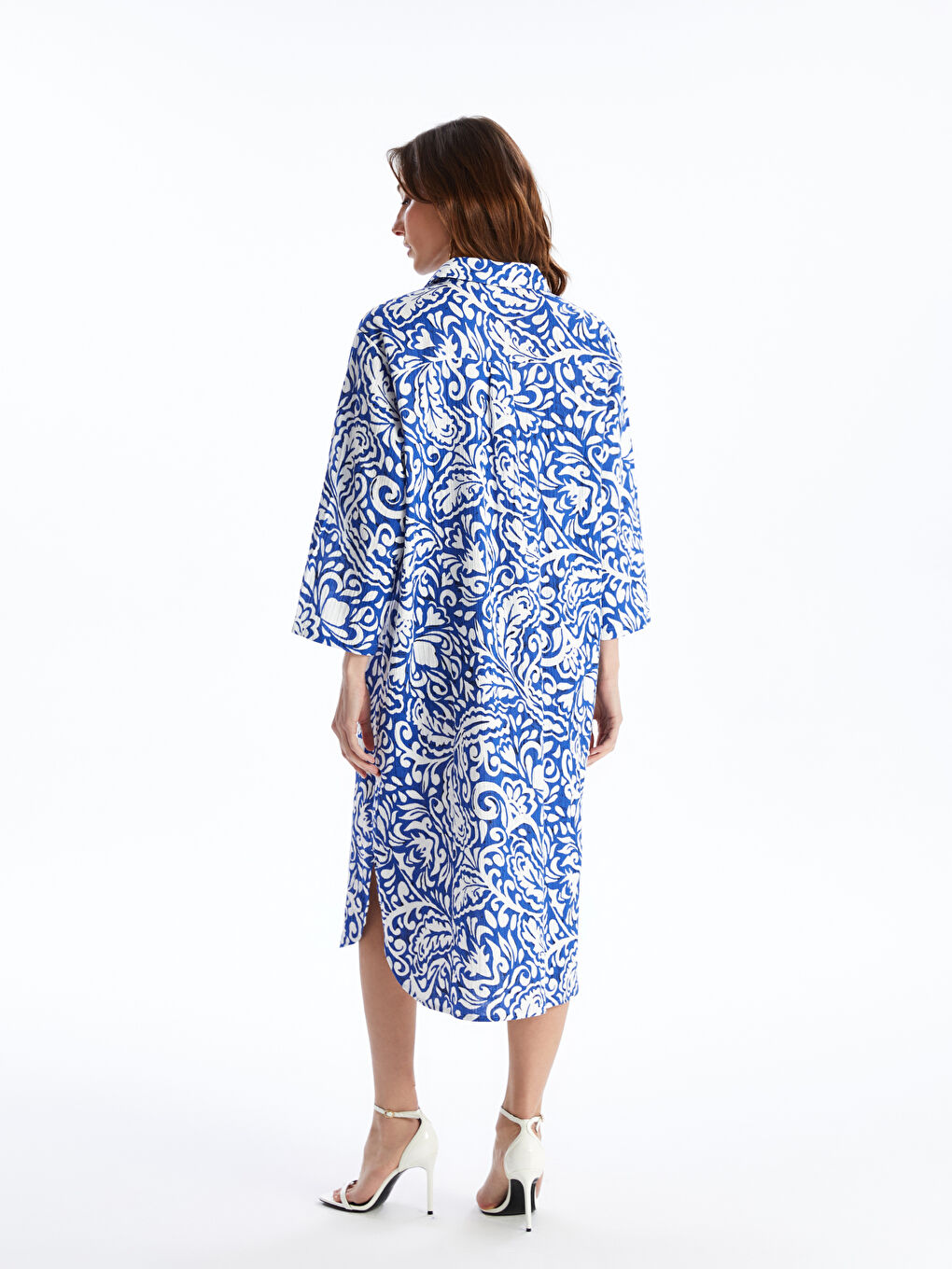 Patterned Long Sleeve Women's Shirt Dress -S4KB75Z8-LQQ