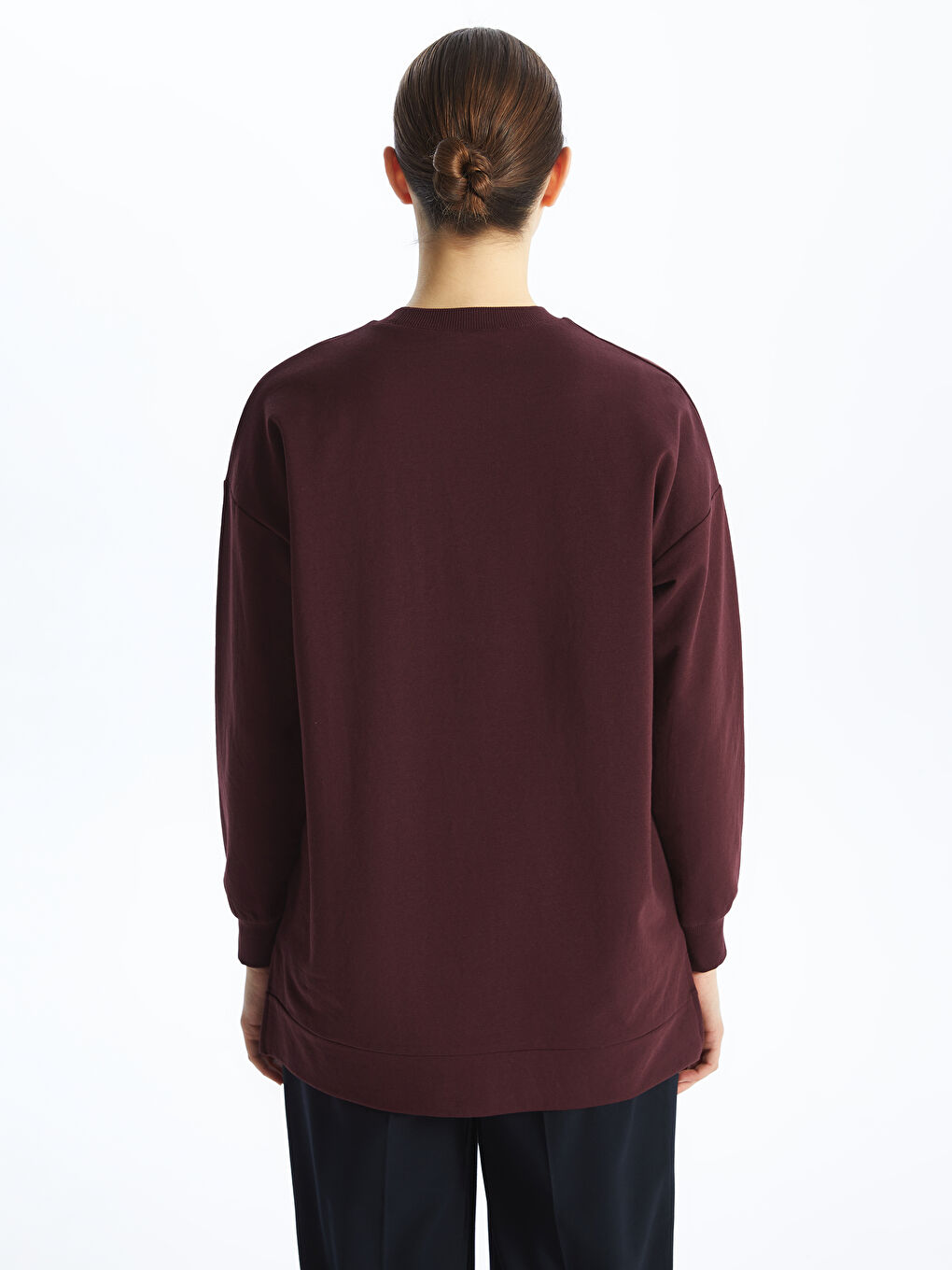 Kahverengi Bisiklet Yaka Baskılı Oversize Kadın Sweatshirt Tunik-4