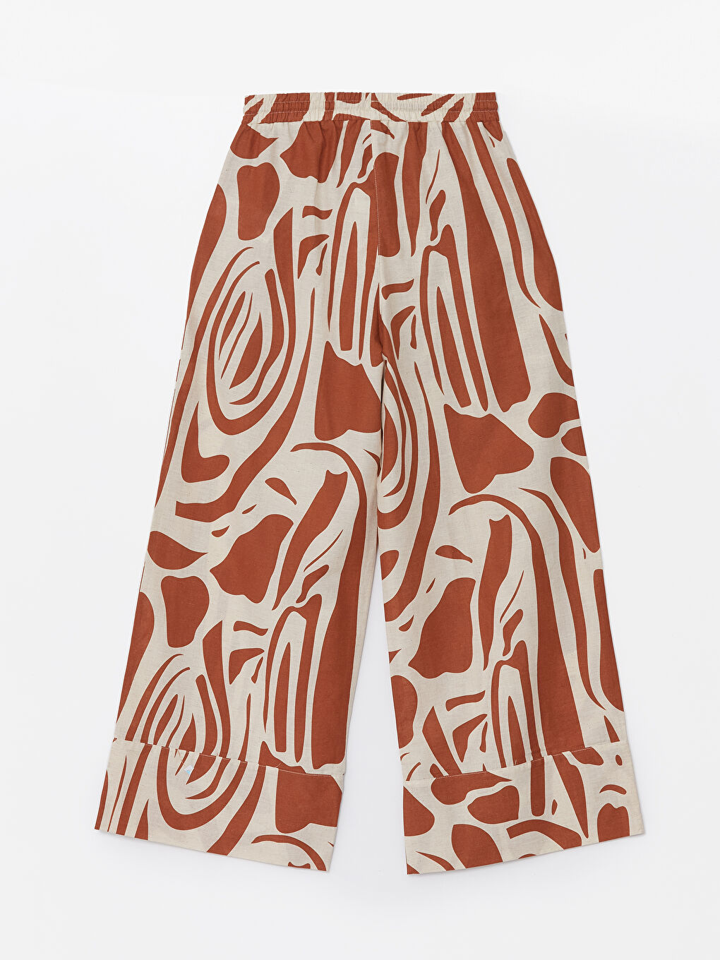 Patterned Linen Blend Women's Trousers with Elastic Waistband -S4KB97Z8-LSV