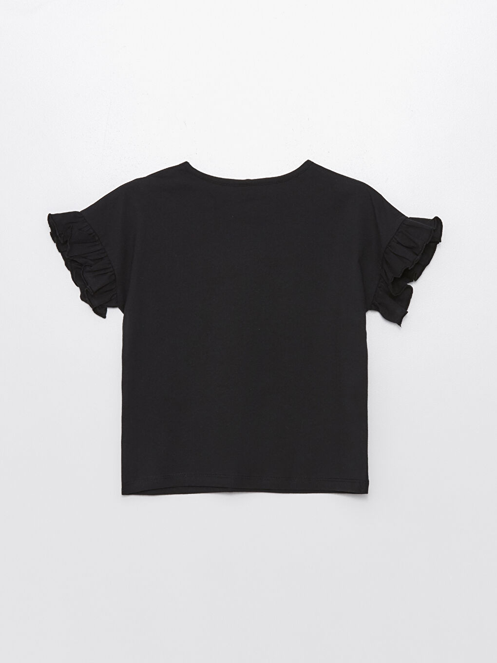 Siyah Bisiklet Yaka Baskılı Kısa Kollu Kız Çocuk Tişört-1