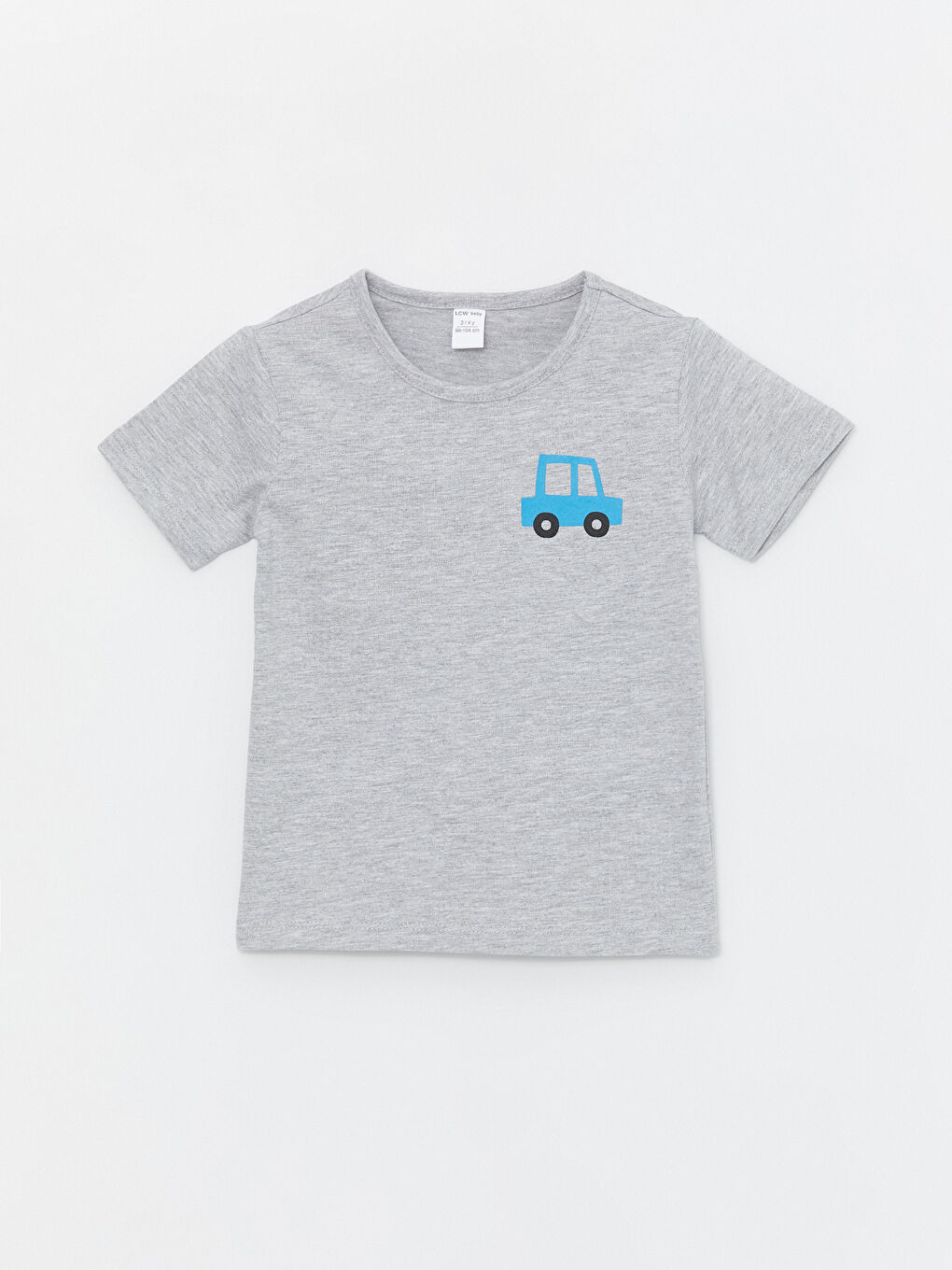 Gri Bisiklet Yaka Kısa Kollu Baskılı Erkek Bebek Tişört-2