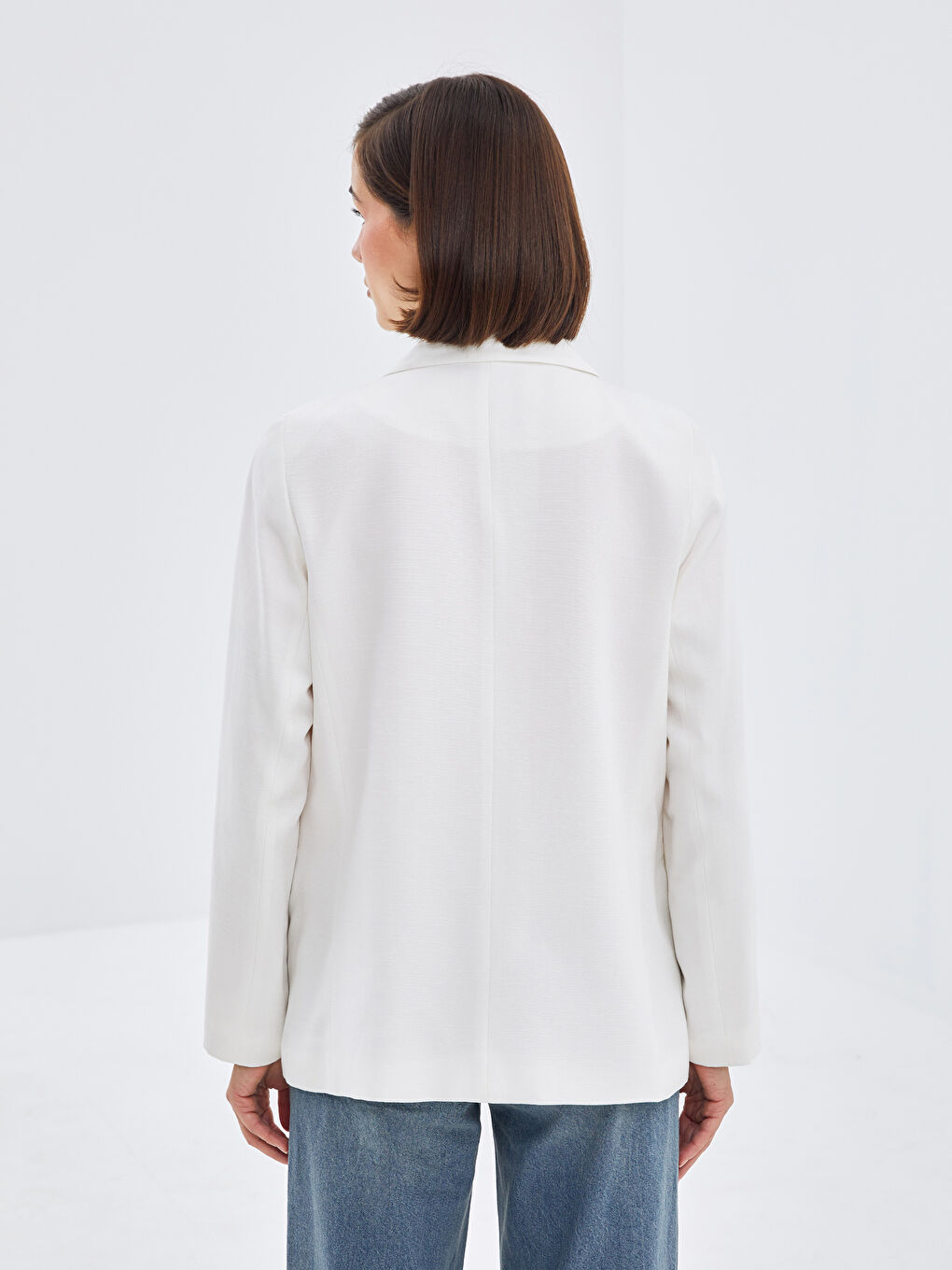 Plain Long Sleeve Linen Blend Women's Blazer Jacket -S4KC80Z8-J5F