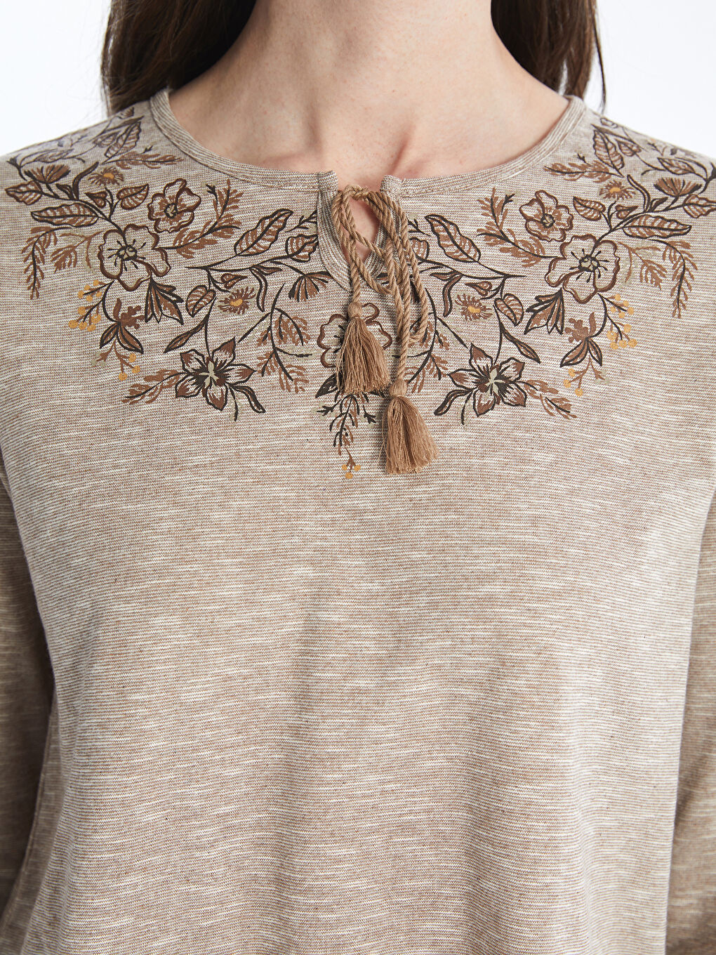 Tie Neck Flower Long Sleeve Women's Blouse -S4KC82Z8-D2Y
