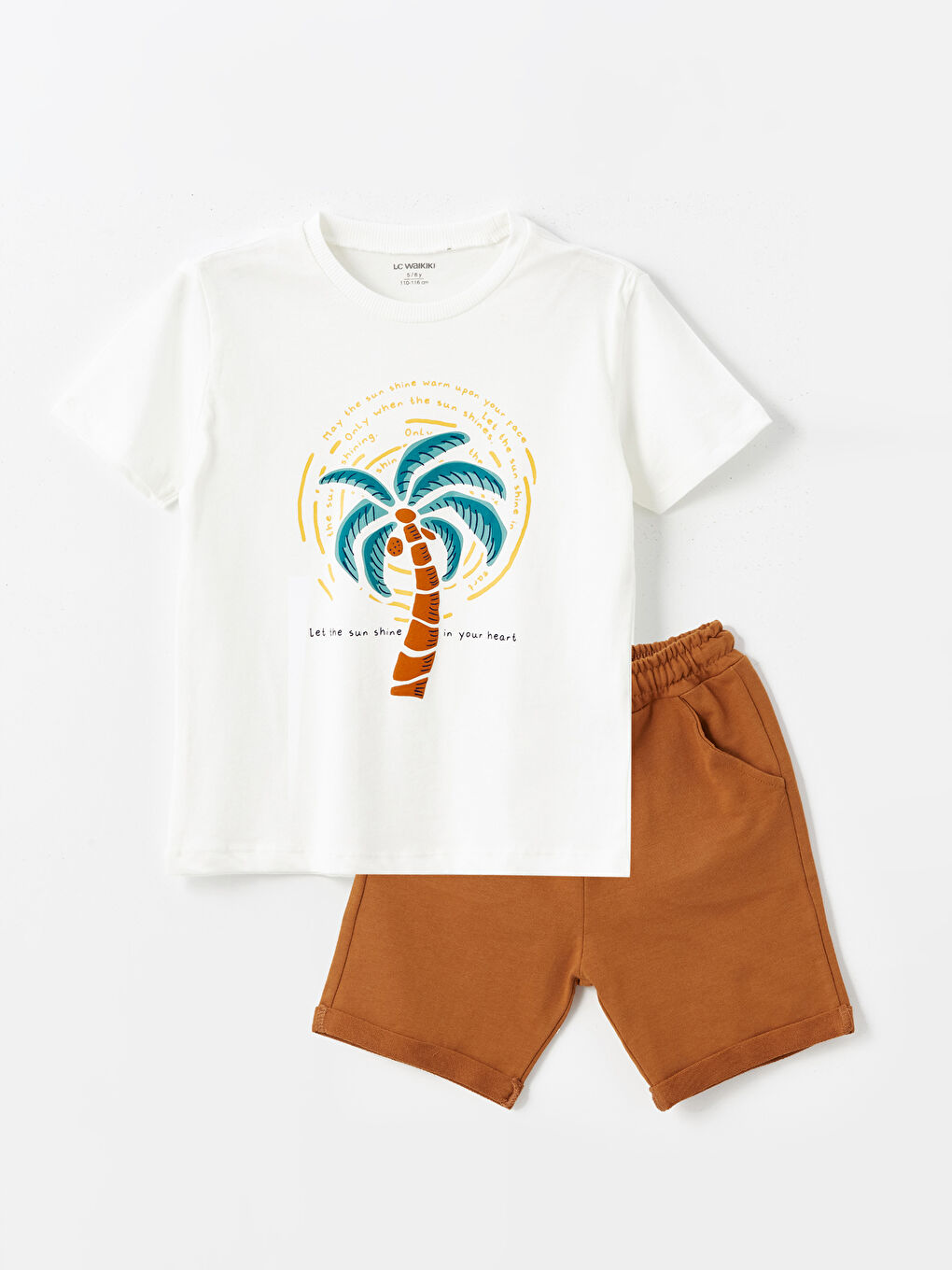 Crew Neck Printed Baby Boy T-Shirt and Shorts 2-Pack Set -S4KC89Z1-R9J