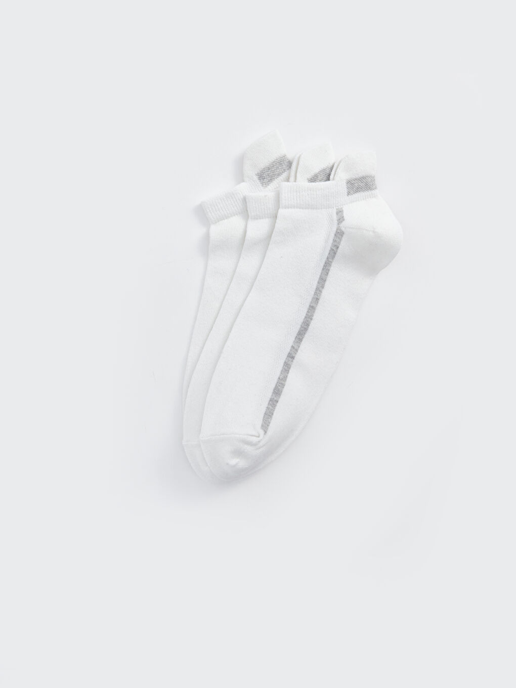 Beyaz Çizgili Erkek Patik Çorap 3'lü-1