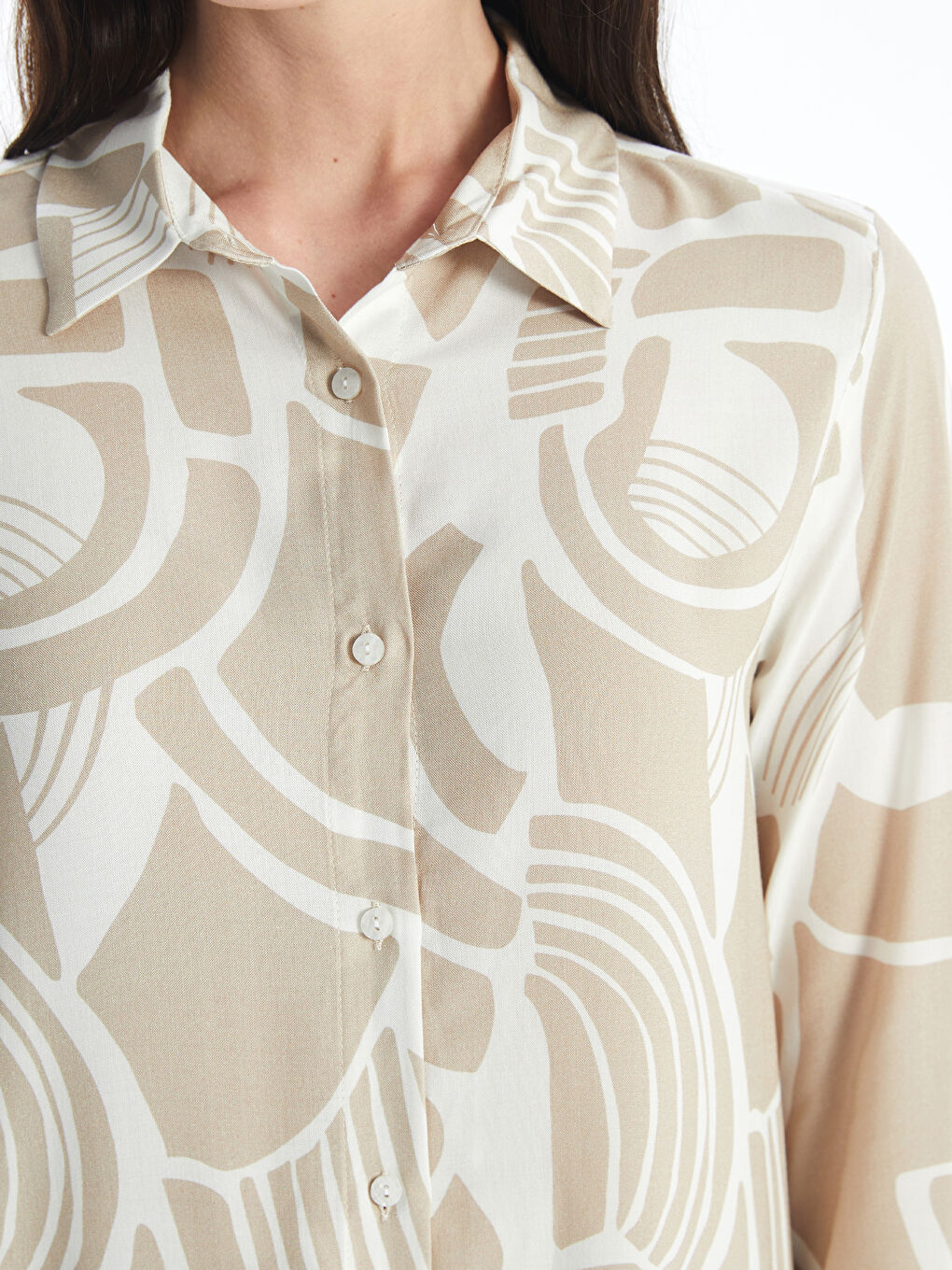 Bej Desenli Kadın Gömlek Tunik-3