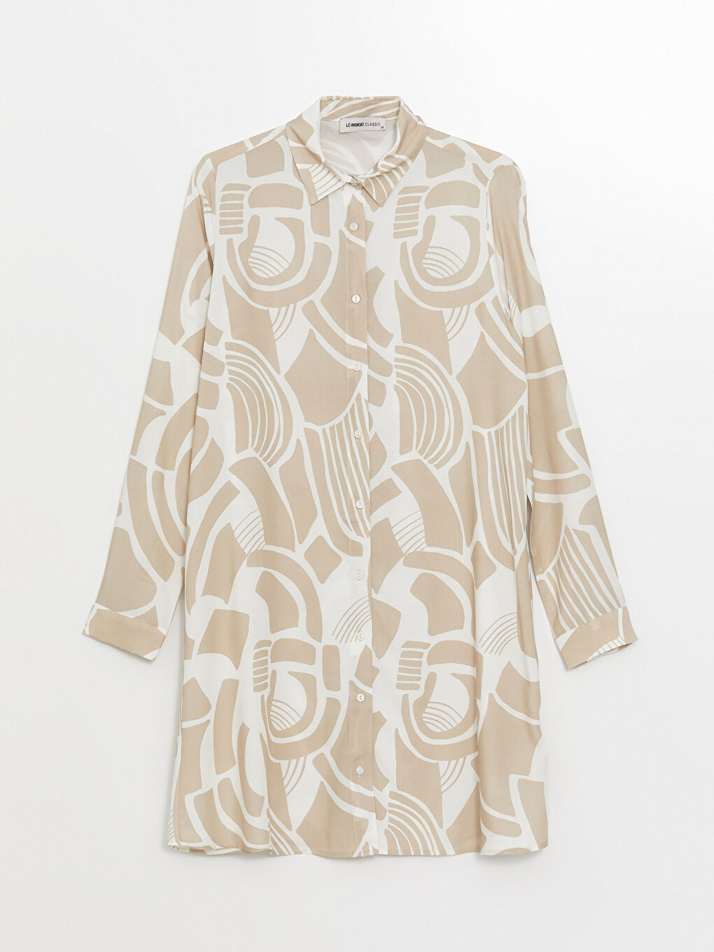 Bej Desenli Kadın Gömlek Tunik-5