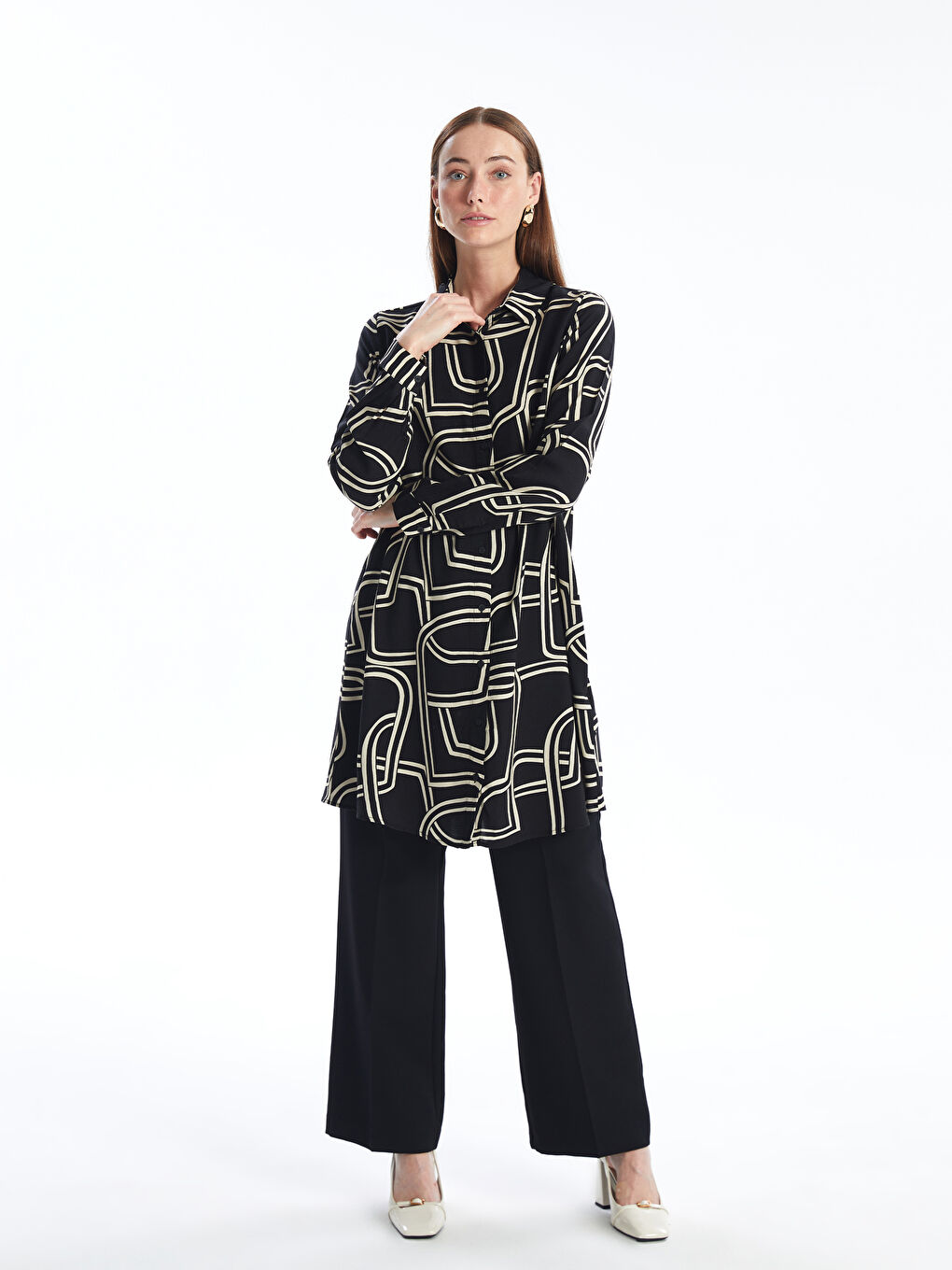 Siyah Desenli Kadın Gömlek Tunik-2