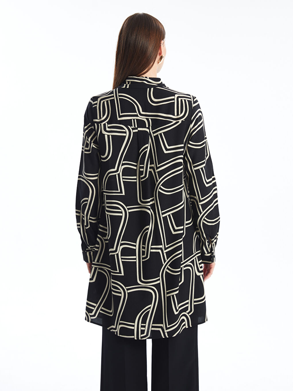 Siyah Desenli Kadın Gömlek Tunik-4