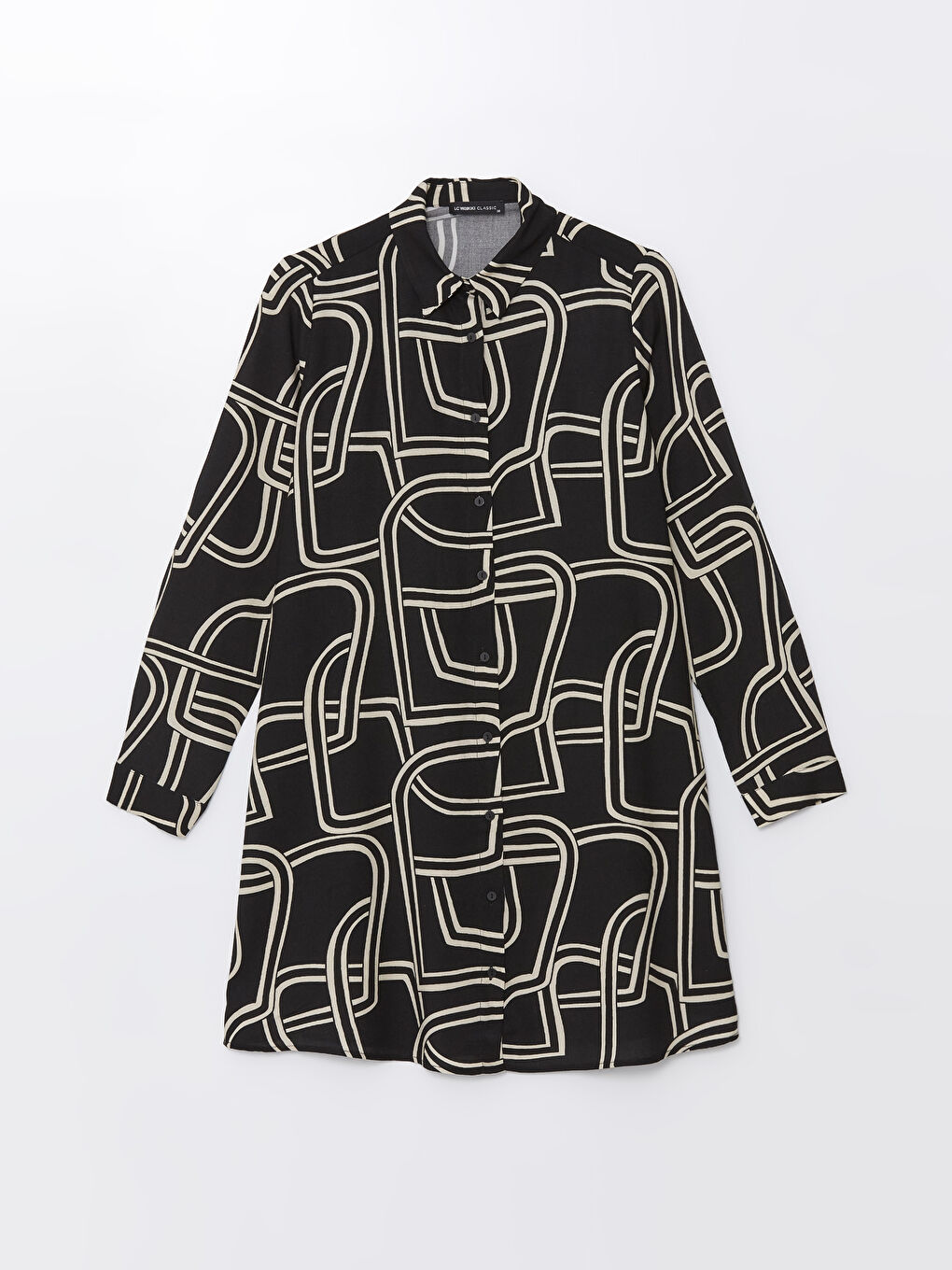 Siyah Desenli Kadın Gömlek Tunik-5