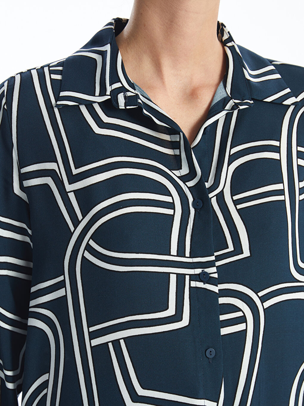 Mavi Desenli Kadın Gömlek Tunik-3