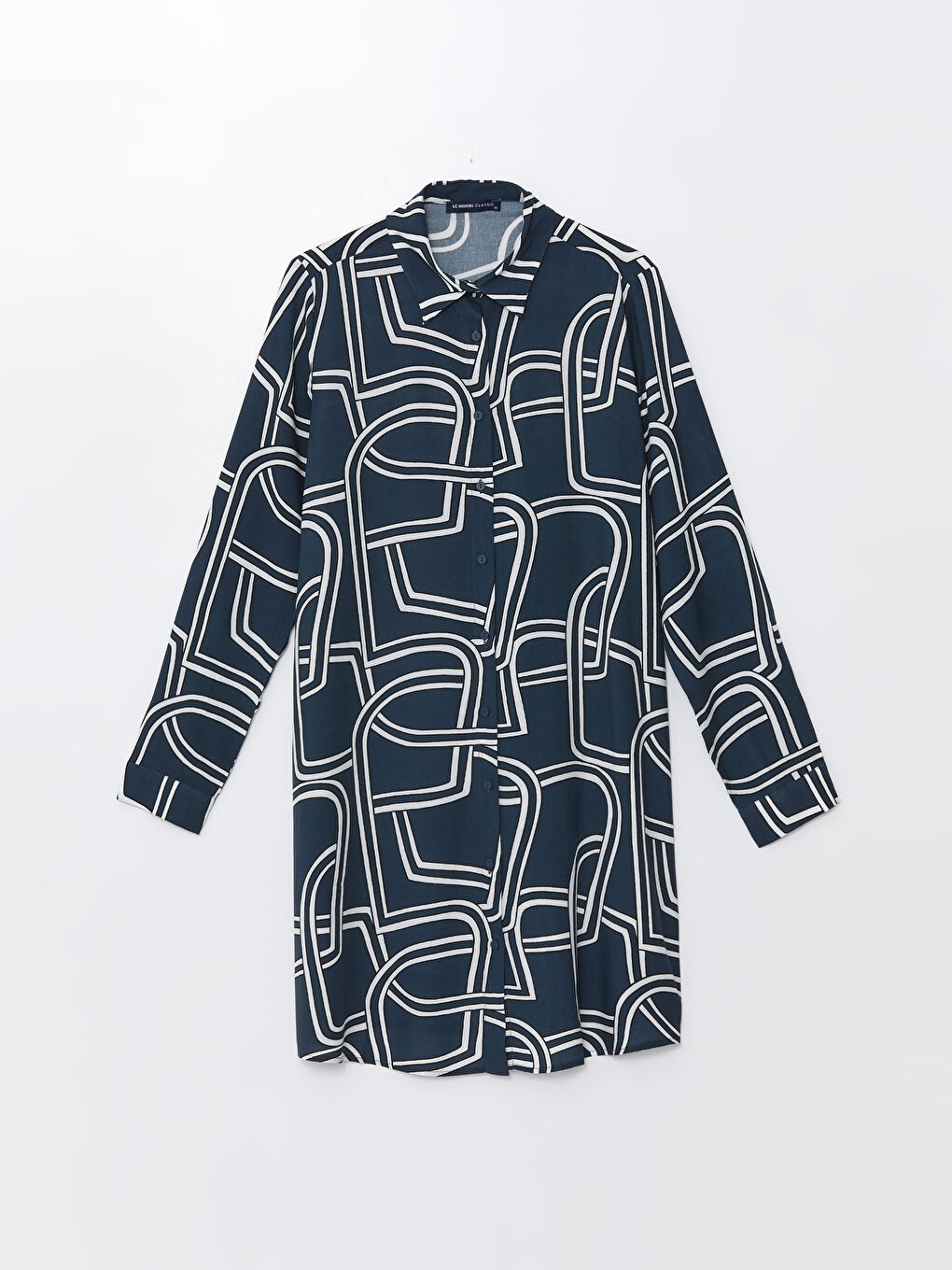 Mavi Desenli Kadın Gömlek Tunik-5