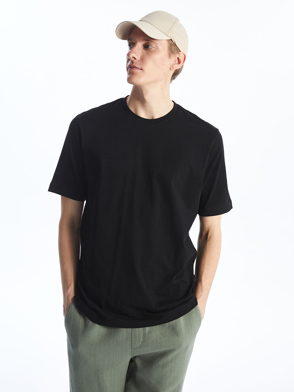 Siyah Bisiklet Yaka Penye Erkek Tişört