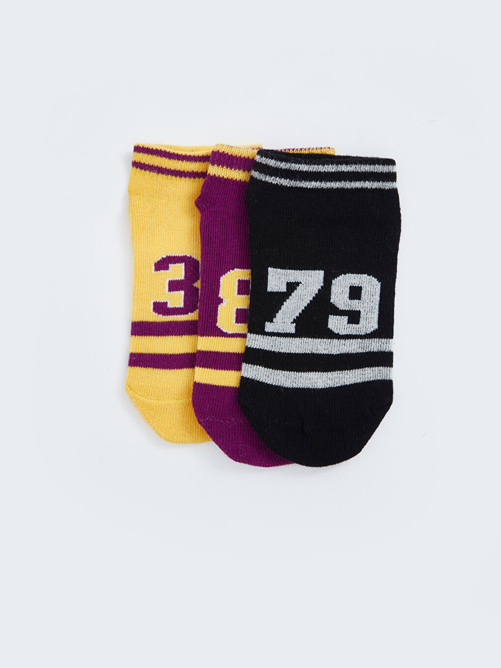 Siyah Desenli Erkek Çocuk Patik Çorap 3'lü-1