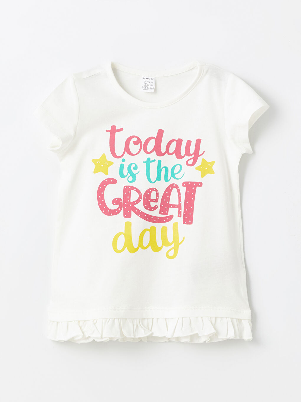 Beyaz Bisiklet Yaka Kısa Kollu Baskılı Kız Bebek Tişört