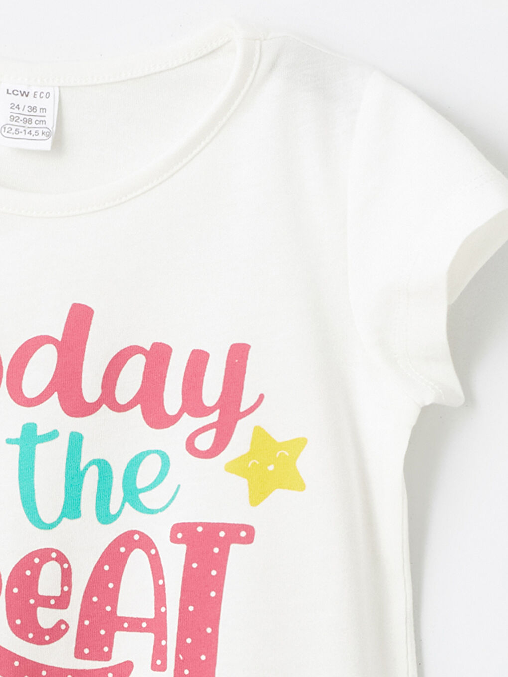 Beyaz Bisiklet Yaka Kısa Kollu Baskılı Kız Bebek Tişört-1