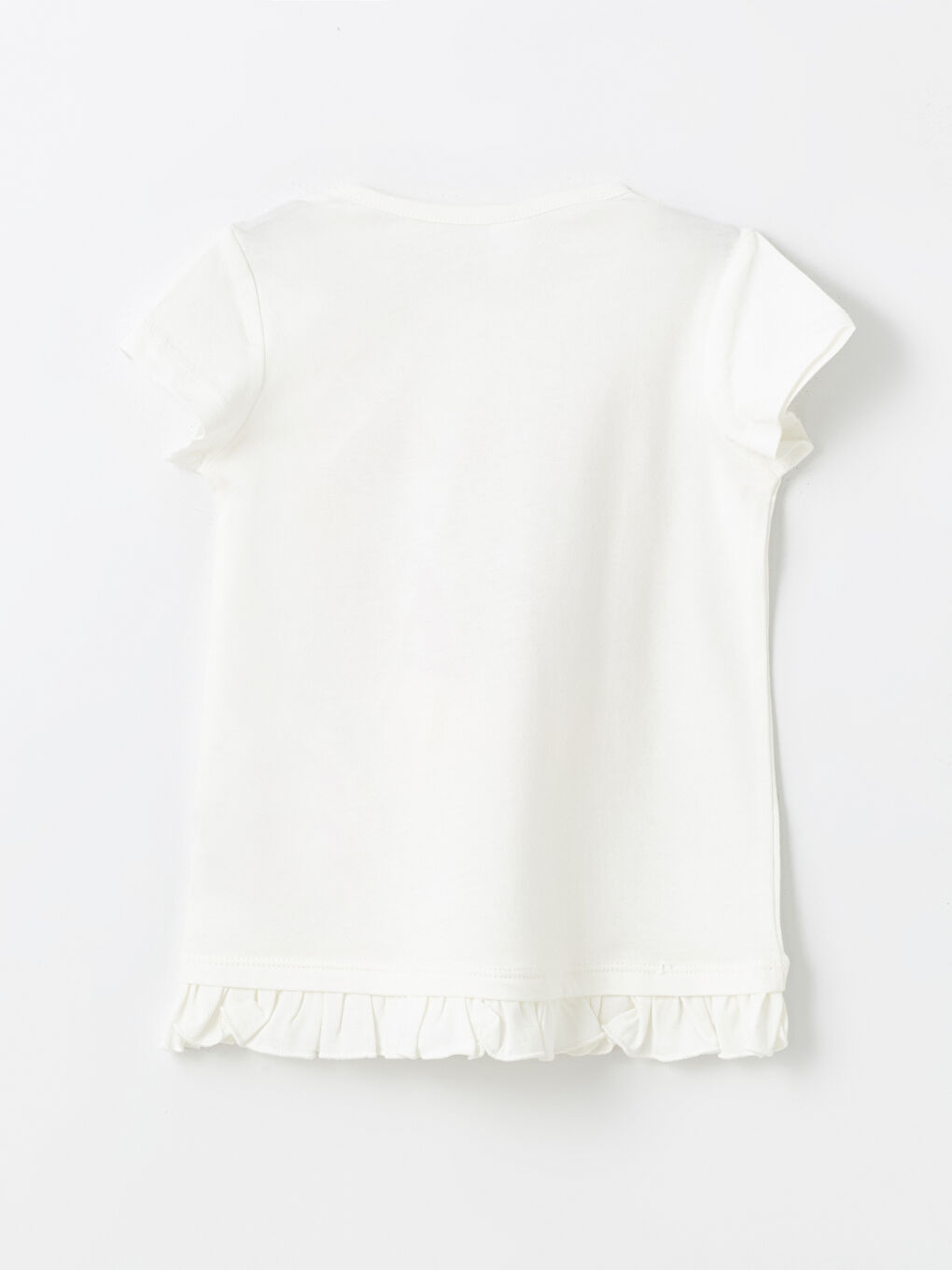 Beyaz Bisiklet Yaka Kısa Kollu Baskılı Kız Bebek Tişört-2