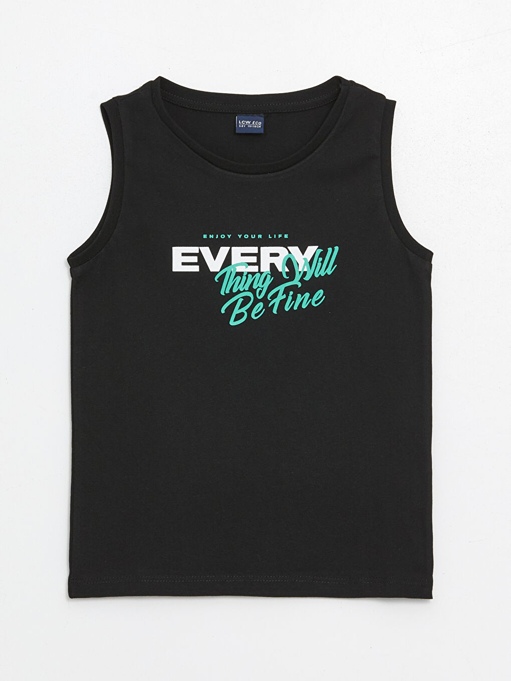 Siyah Bisiklet Yaka Baskılı Erkek Çocuk Atlet