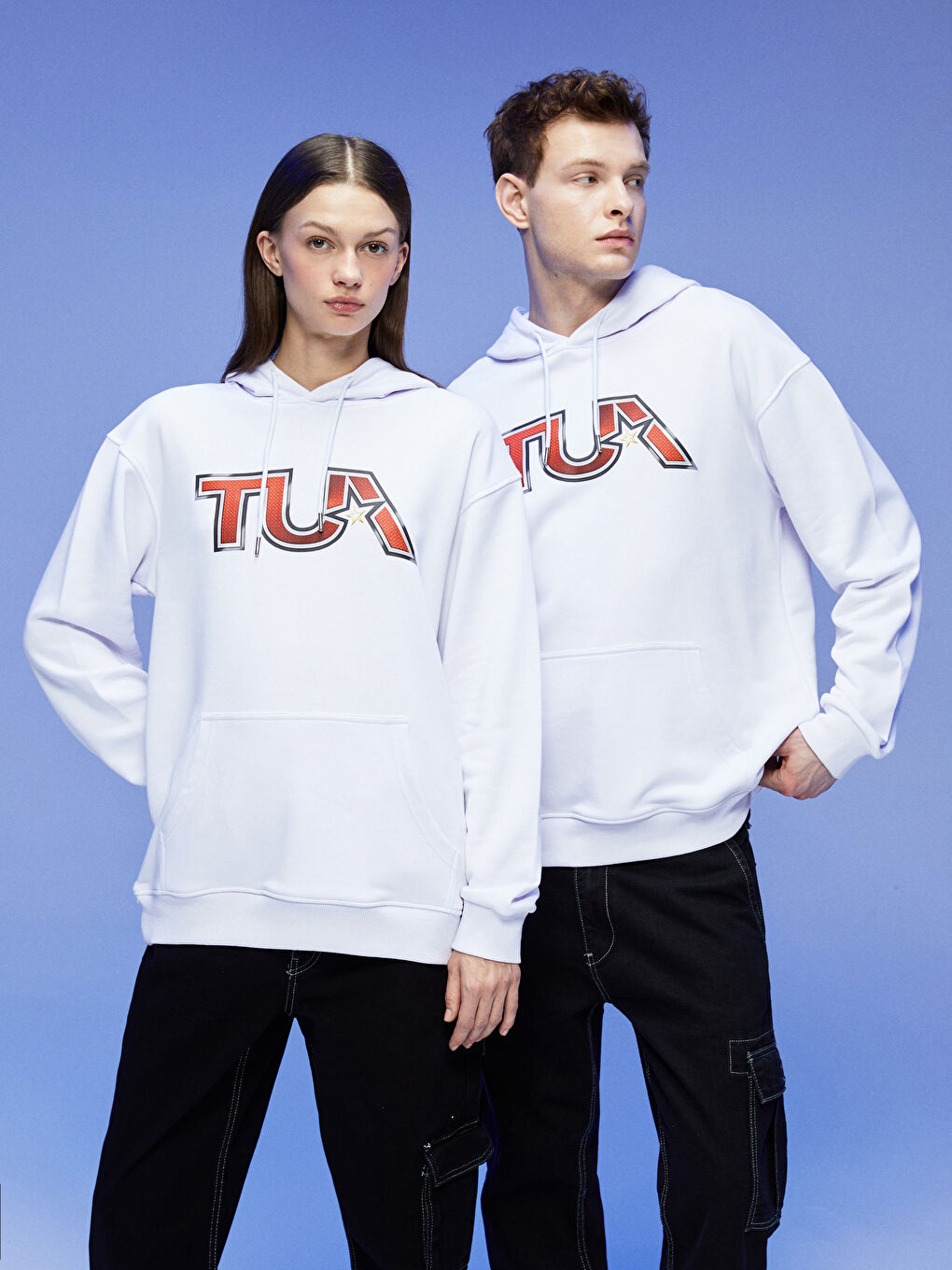 TUA Beyaz TUA Baskılı Unisex Hoodie