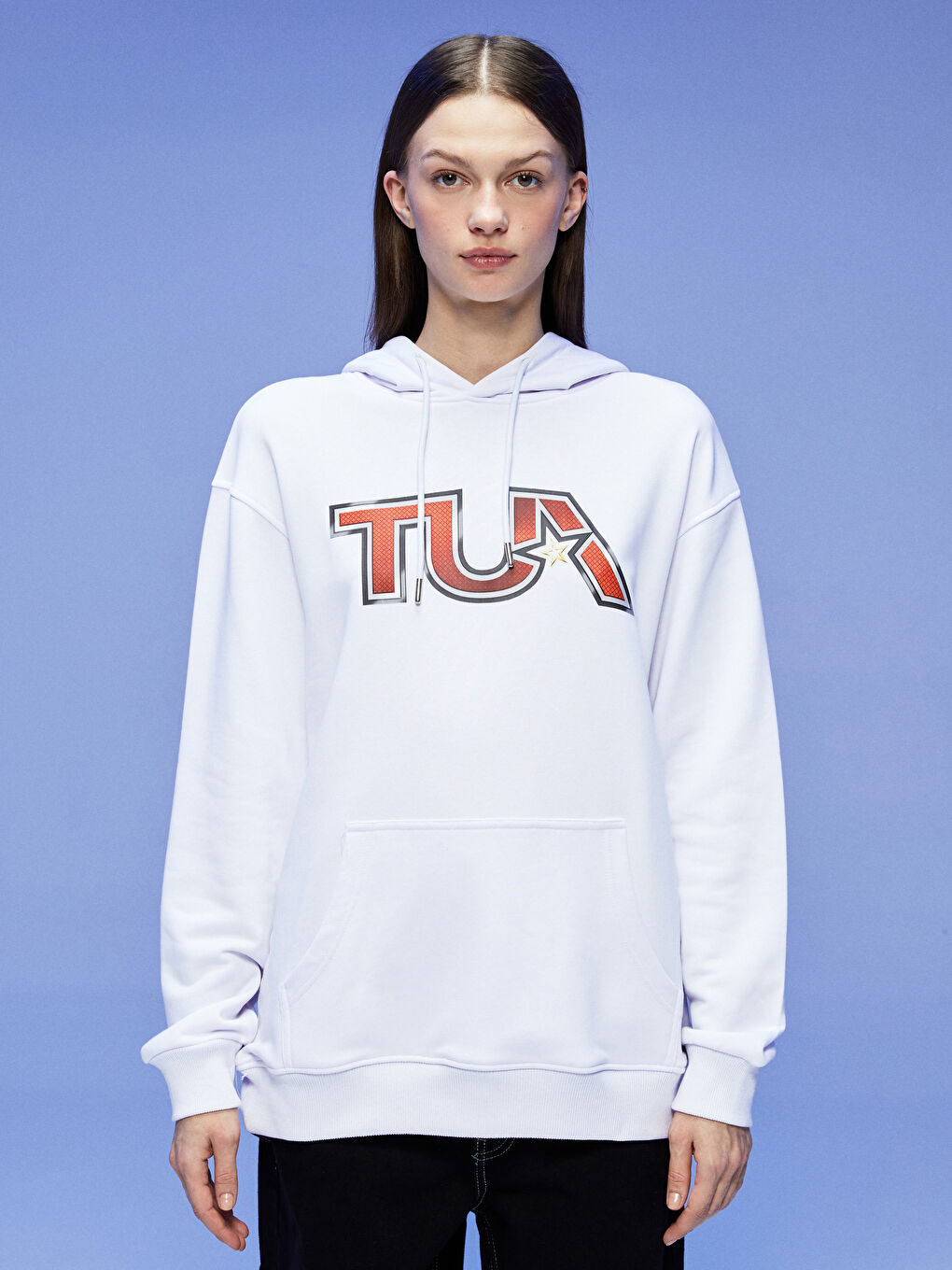 TUA Beyaz TUA Baskılı Unisex Hoodie - 2