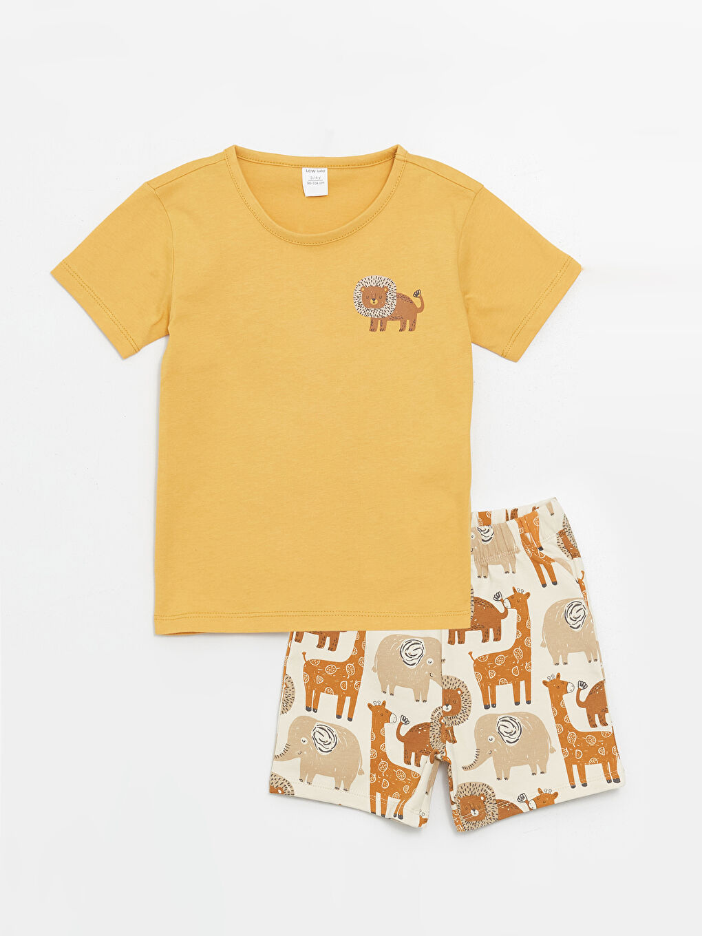 Sarı Bisiklet Yaka Baskılı Erkek Bebek Tişört ve Şort 2'li Takım