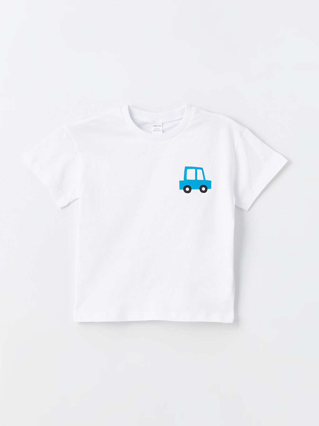 Beyaz Bisiklet Yaka Kısa Kollu Baskılı Erkek Bebek Tişört 2'li-1