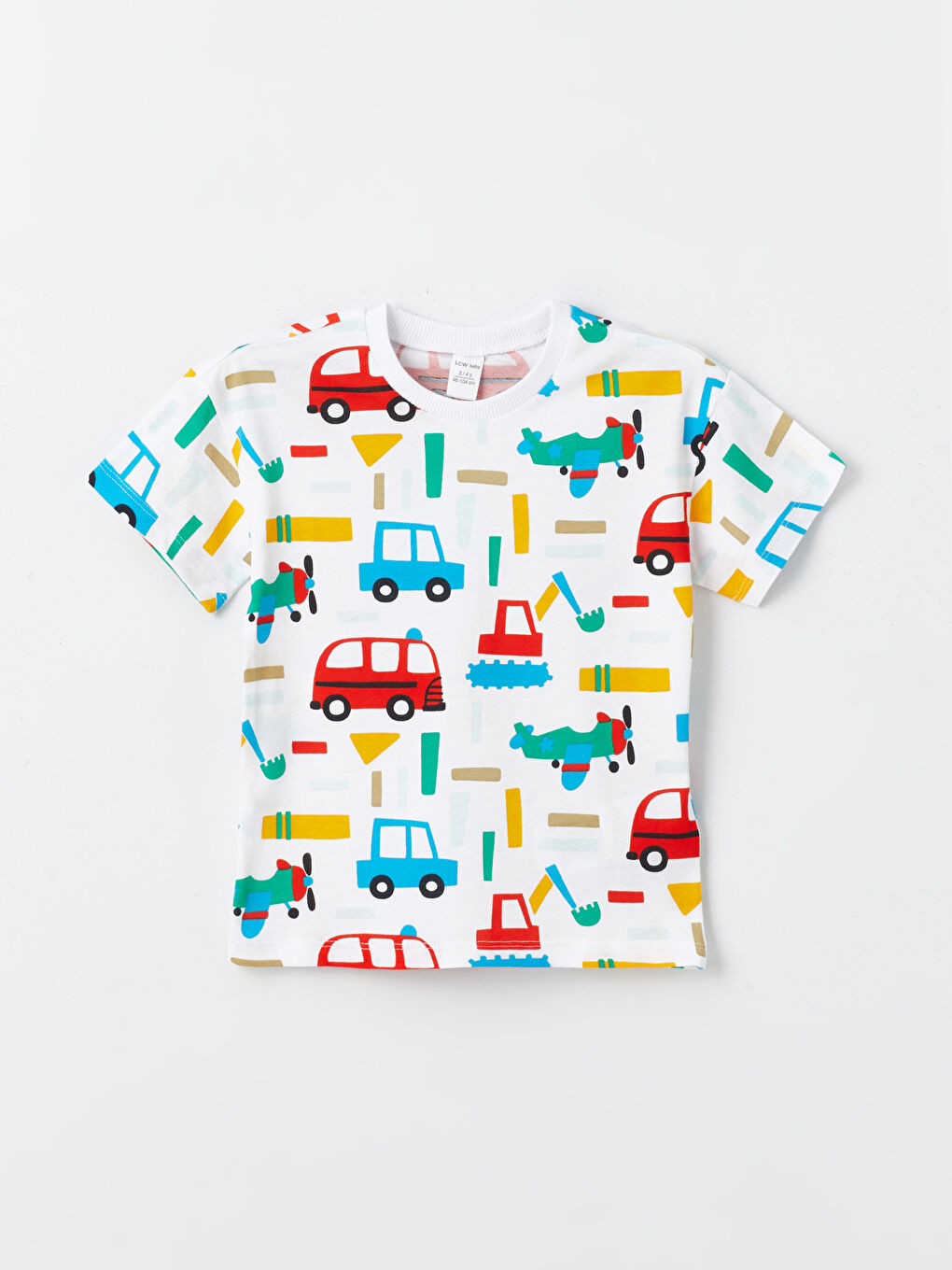 Beyaz Bisiklet Yaka Kısa Kollu Baskılı Erkek Bebek Tişört 2'li-3
