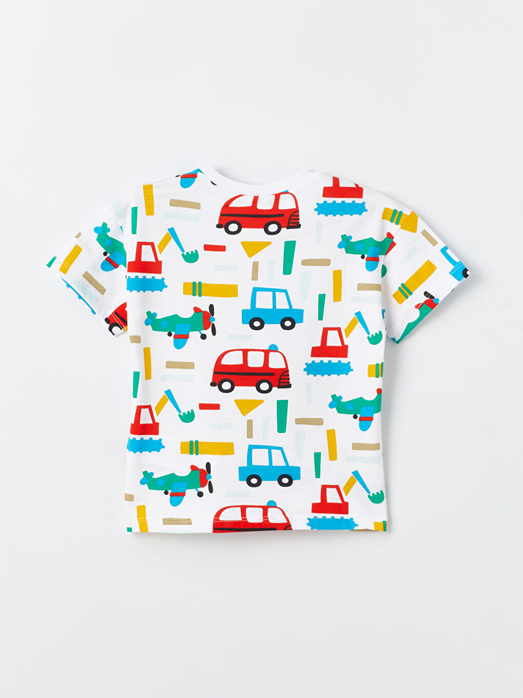 Beyaz Bisiklet Yaka Kısa Kollu Baskılı Erkek Bebek Tişört 2'li-4