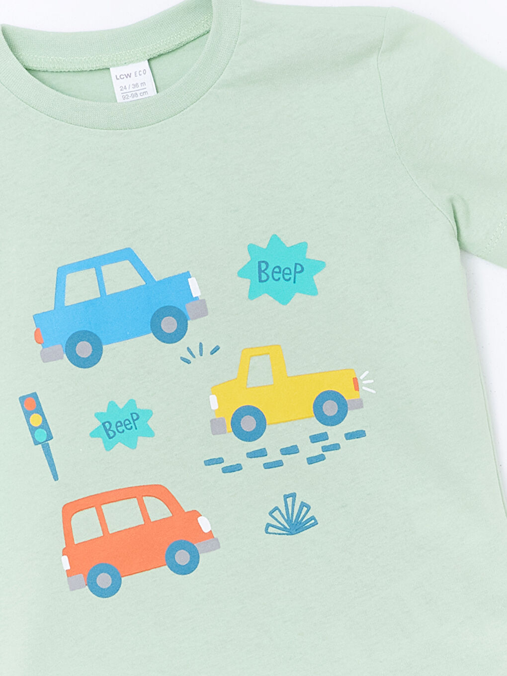 Yeşil Bisiklet Yaka Kısa Kollu Baskılı Erkek Bebek Tişört-1