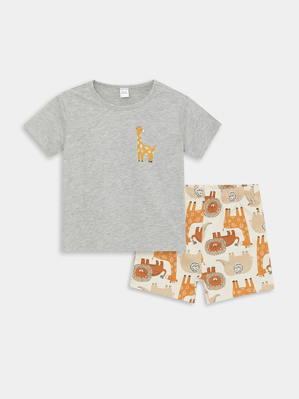 Gri Bisiklet Yaka Baskılı Erkek Bebek Tişört ve Şort 2'li Takım