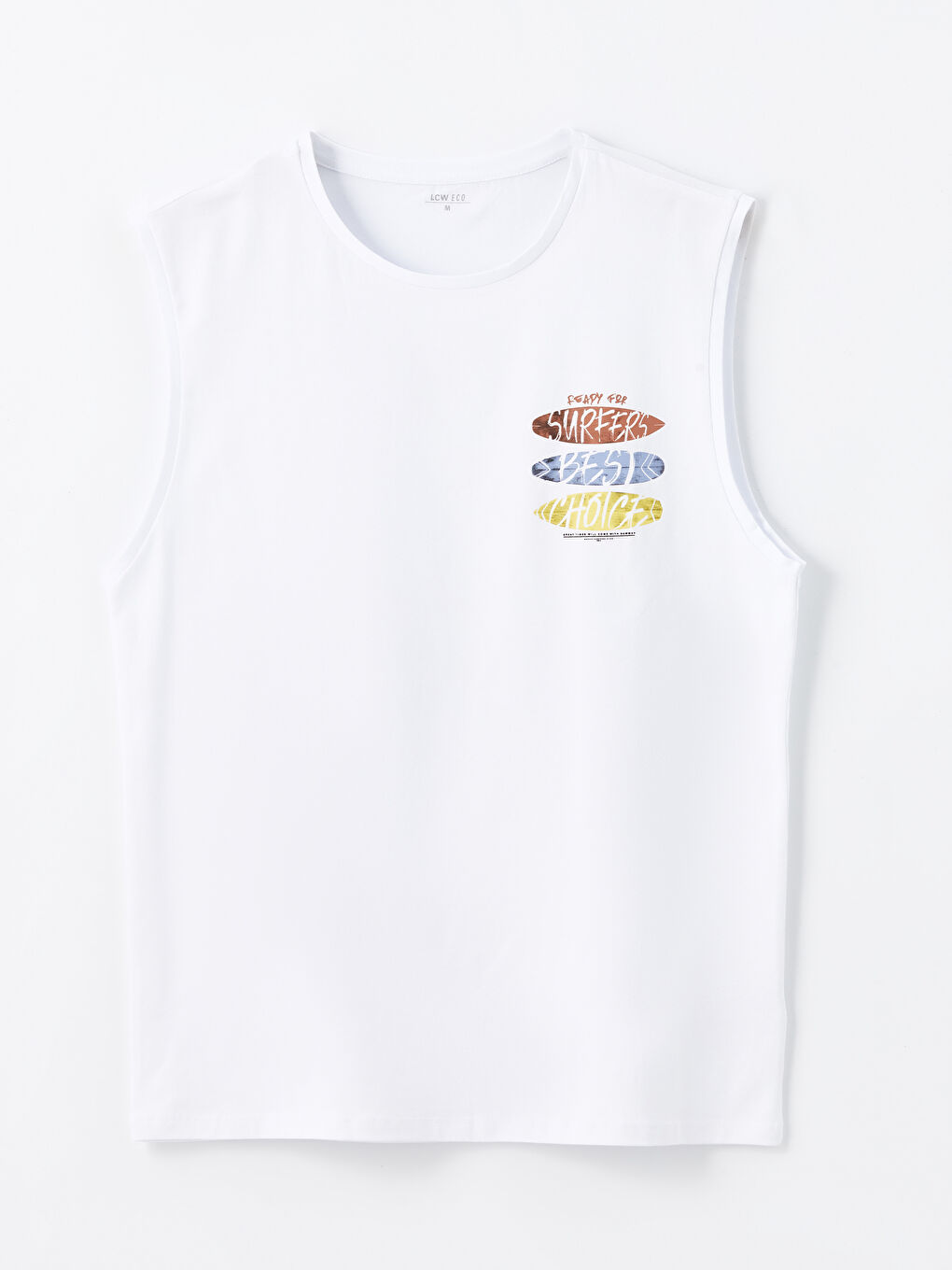 Beyaz Bisiklet Yaka Baskılı Erkek Kolsuz Tişört-5