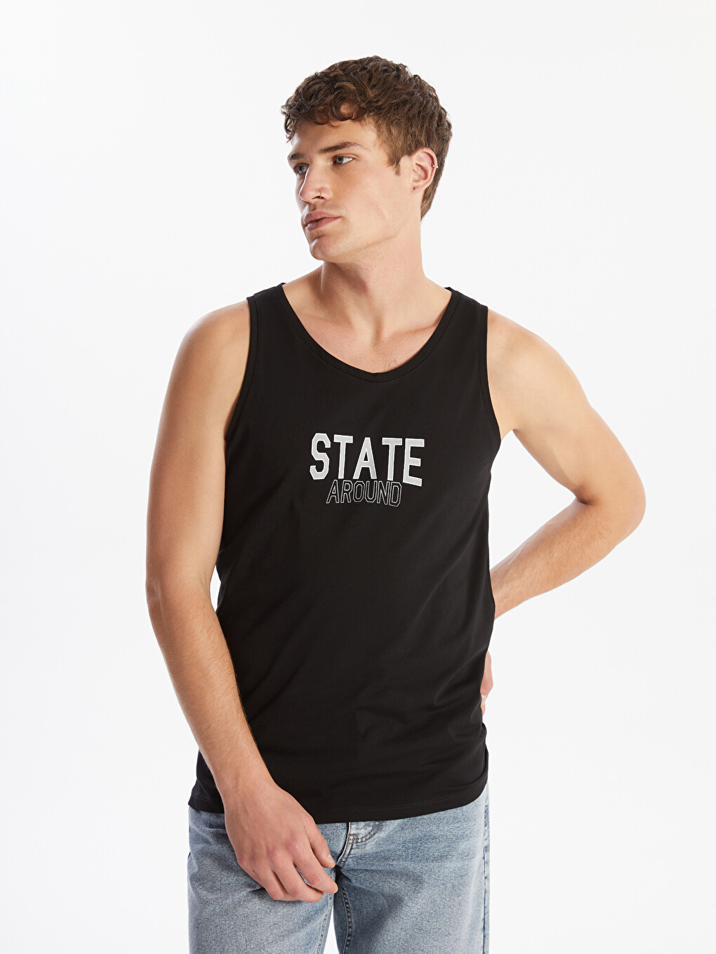 Crew Neck Printed Jersey Men's Sleeveless T-Shirt