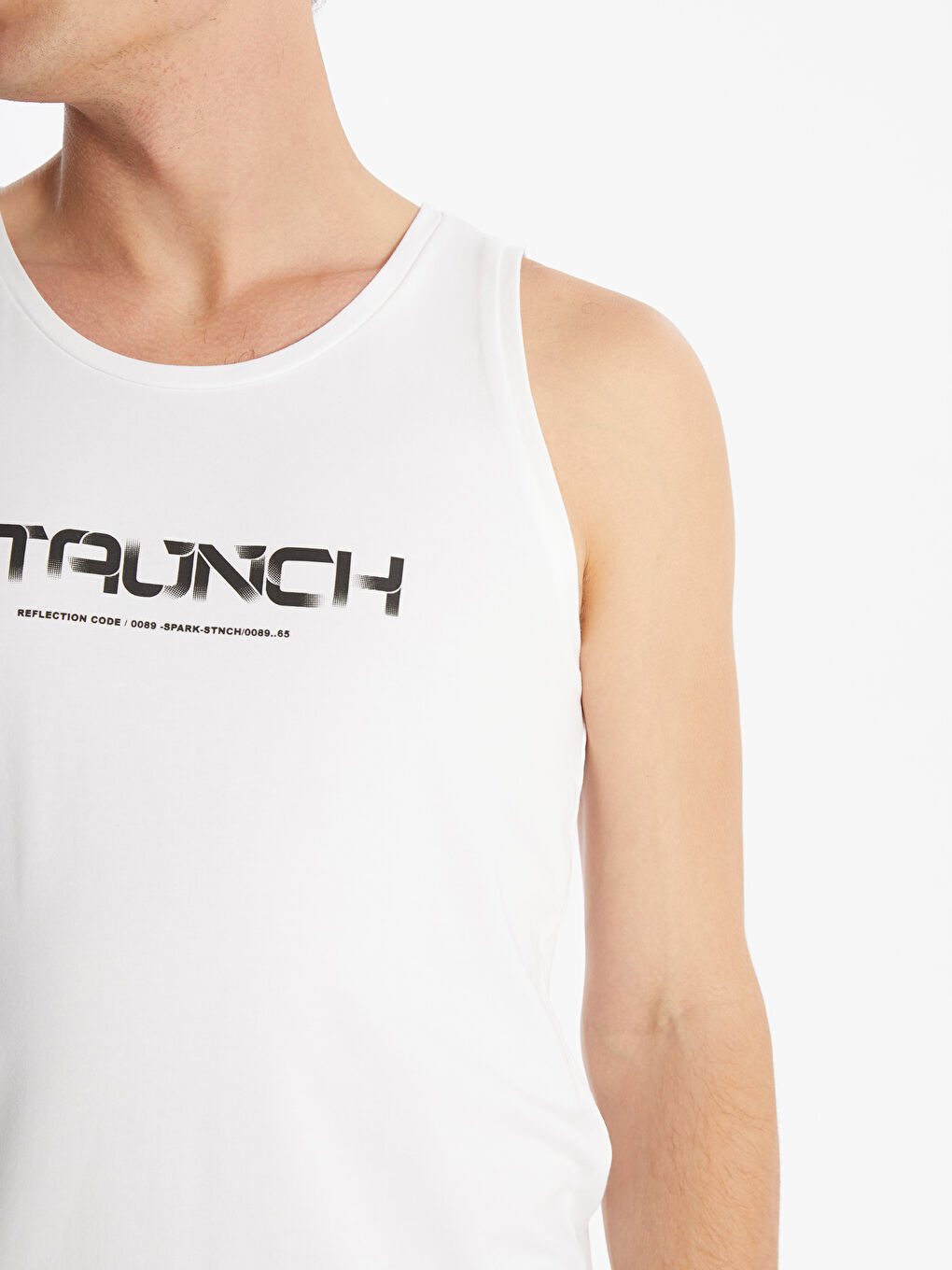 Beyaz Bisiklet Yaka Baskılı Penye Erkek Kolsuz Tişört-2