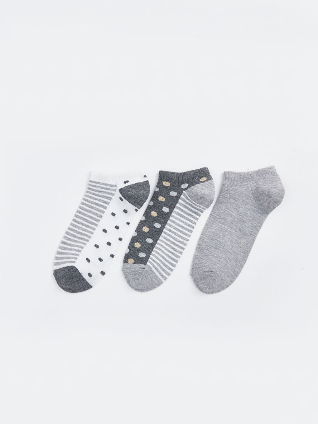 Gri Desenli Kadın Patik Çorap 3'lü