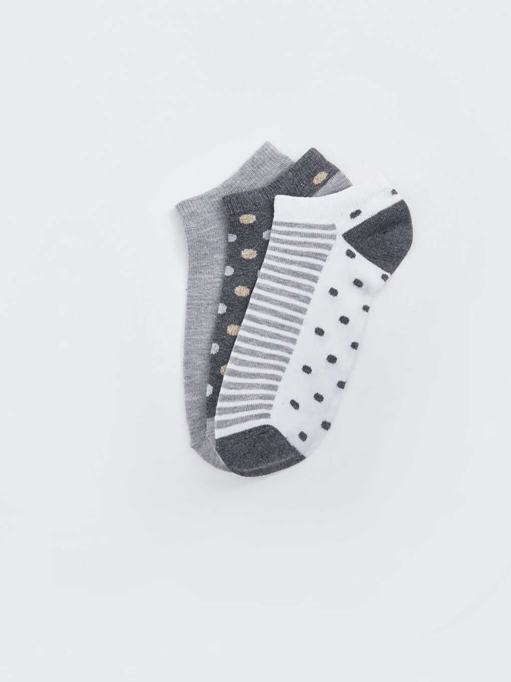 Gri Desenli Kadın Patik Çorap 3'lü-1