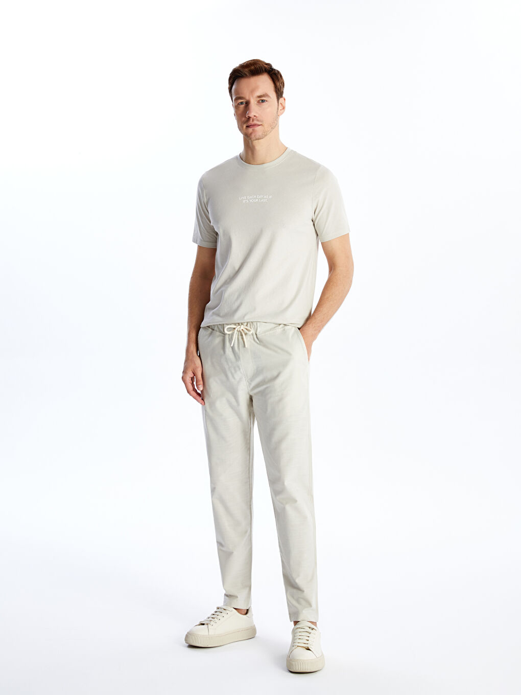 Bej Standart Kalıp Erkek Pantolon