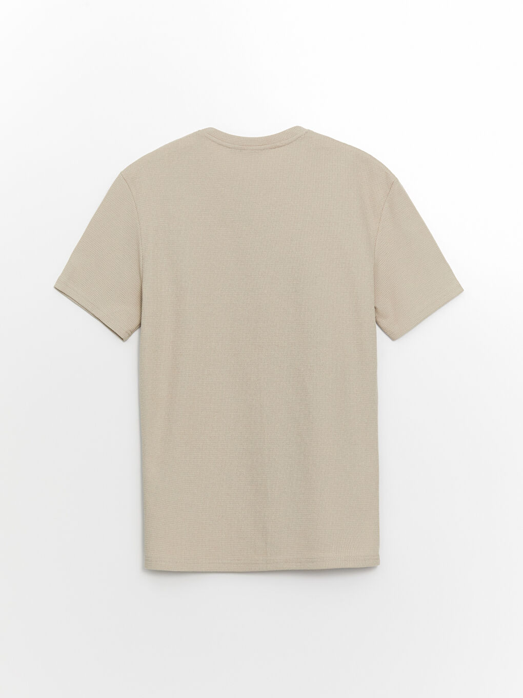 Bej Bisiklet Yaka Kısa Kollu Erkek Dokulu Tişört-6