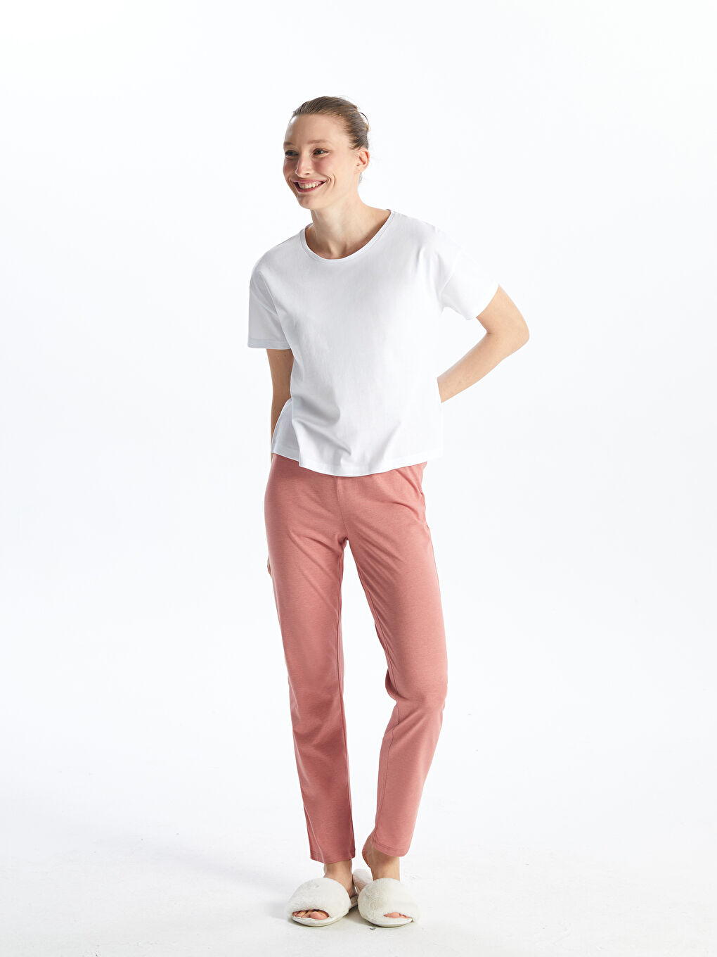 Kahverengi Kadın Beli Lastikli Düz Pijama Alt