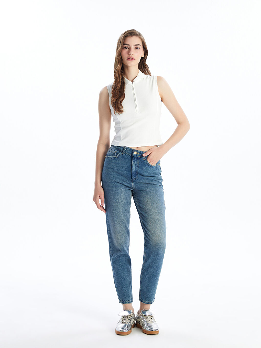 LCW Jeans Orta Ton İndigo Rodeo Mom Fit Kadın Jean Pantolon