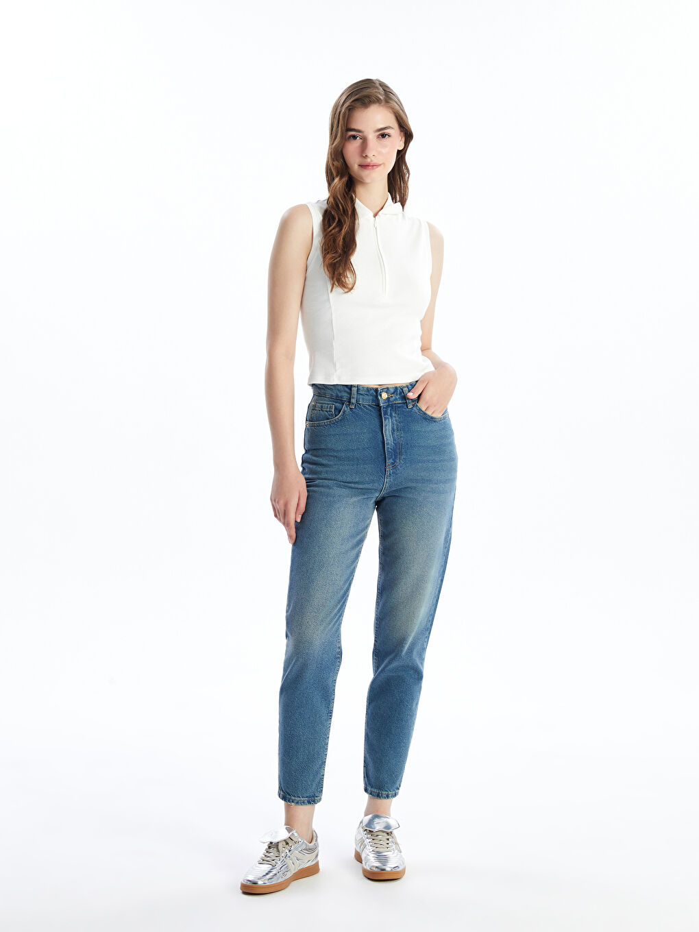 LCW Jeans Orta Ton İndigo Rodeo Mom Fit Kadın Jean Pantolon - 1