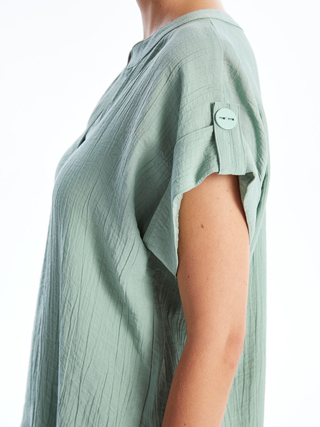 Henley Neckline Straight Short Sleeve Women Blouse -S4KG94Z8-GBZ