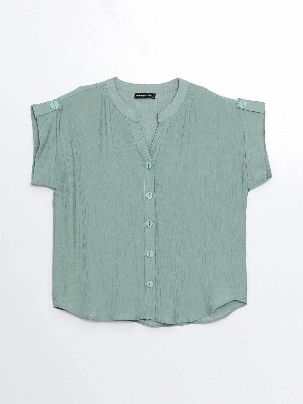 Henley Neckline Straight Short Sleeve Women Blouse -S4KG94Z8-GBZ
