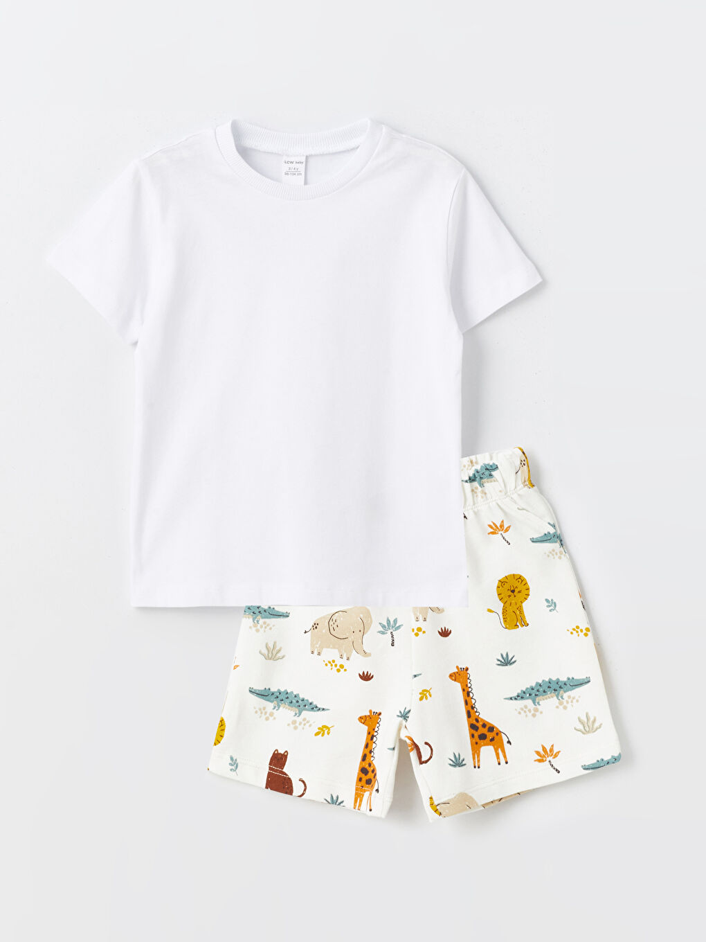 Beyaz Bisiklet Yaka Baskılı Erkek Bebek Tişört ve Şort 2'li Takım