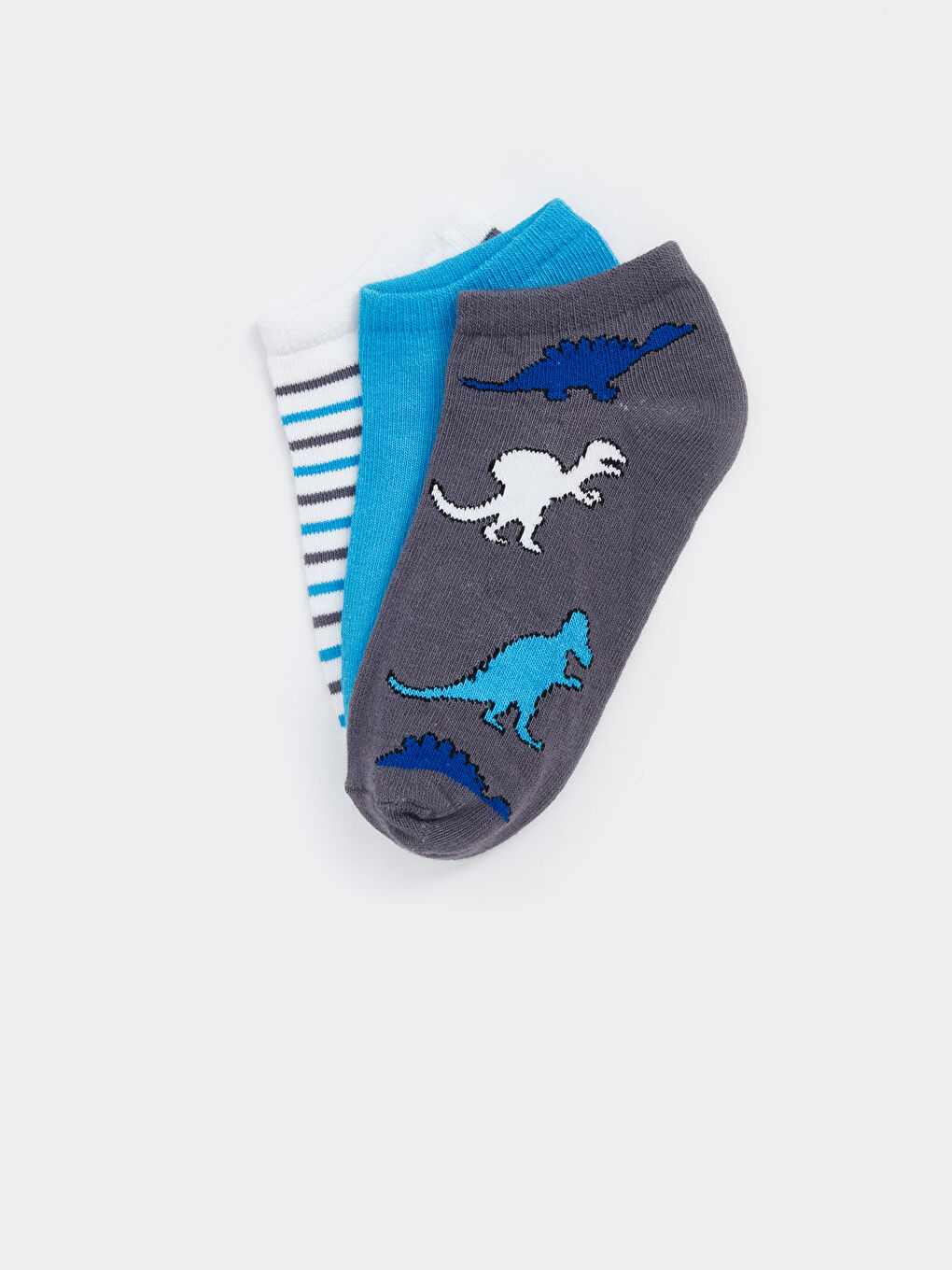 Gri Desenli Erkek Çocuk Patik Çorap 3'lü-1