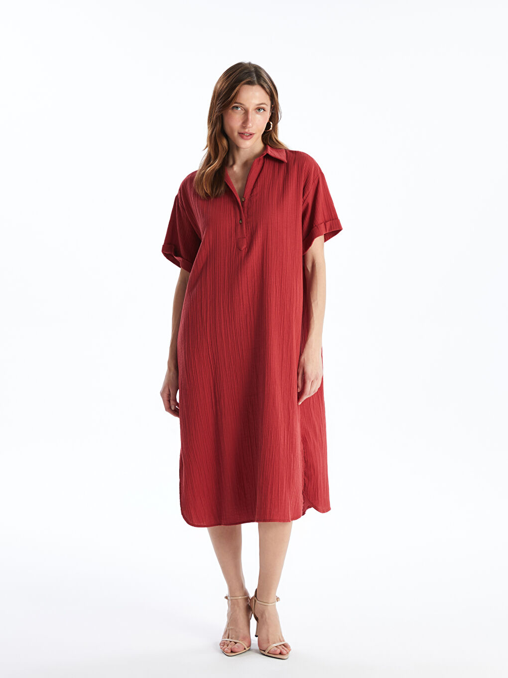 Shirt Collar Straight Short Sleeve Oversize Women's Dress -S4KH97Z8-H2Z