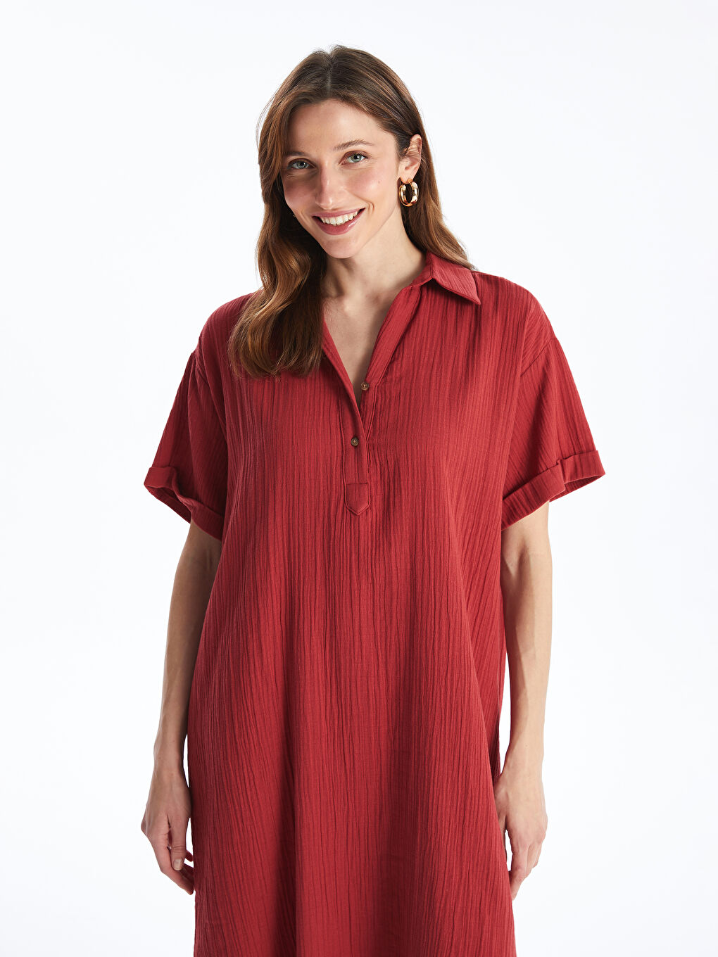 Shirt Collar Straight Short Sleeve Oversize Women's Dress -S4KH97Z8-H2Z