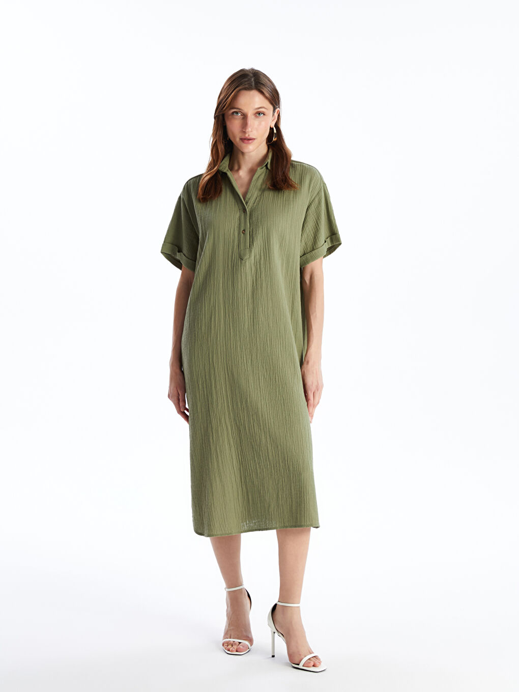 Shirt Collar Straight Short Sleeve Oversize Women's Dress -S4KH97Z8-H8G