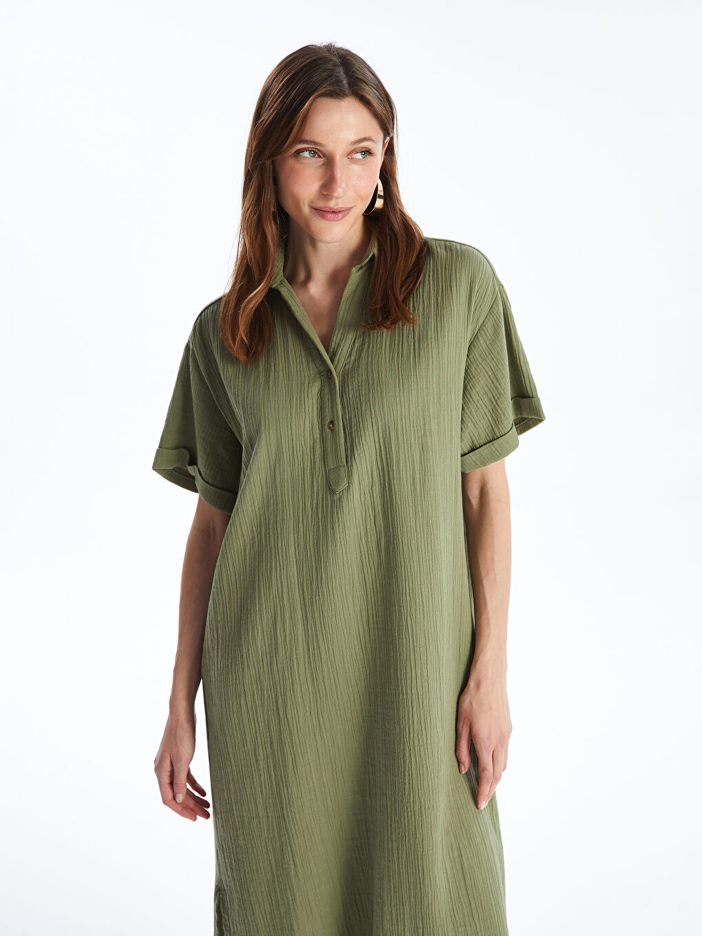 Shirt Collar Straight Short Sleeve Oversize Women's Dress -S4KH97Z8-H8G