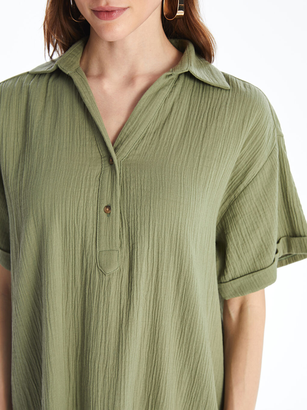 Shirt Collar Straight Short Sleeve Oversize Women's Dress -S4KH97Z8-H8G