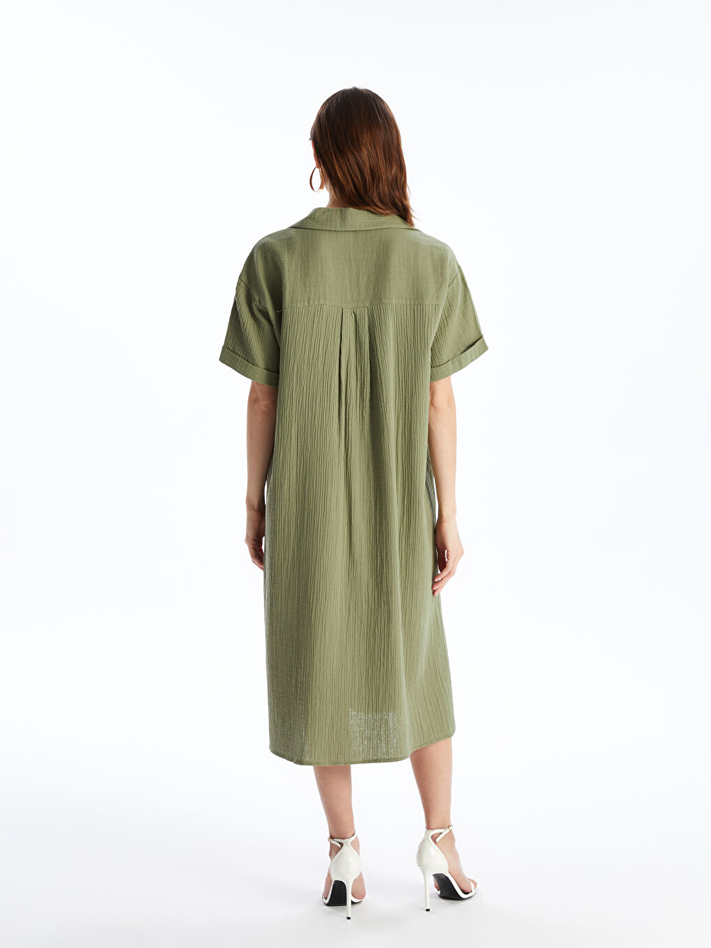 Shirt Collar Straight Short Sleeve Oversize Women's Dress -S4KH97Z8-H8G